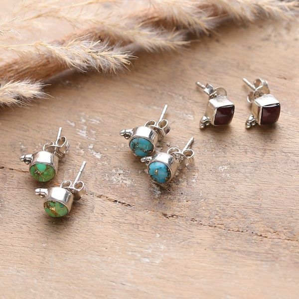 Alternate image for Set of 3 Composite Turquoise and Garnet Stud Earrings Primaveral Appeal