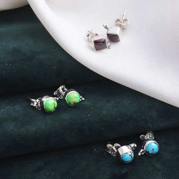 Alternate image for Set of 3 Composite Turquoise and Garnet Stud Earrings Primaveral Appeal