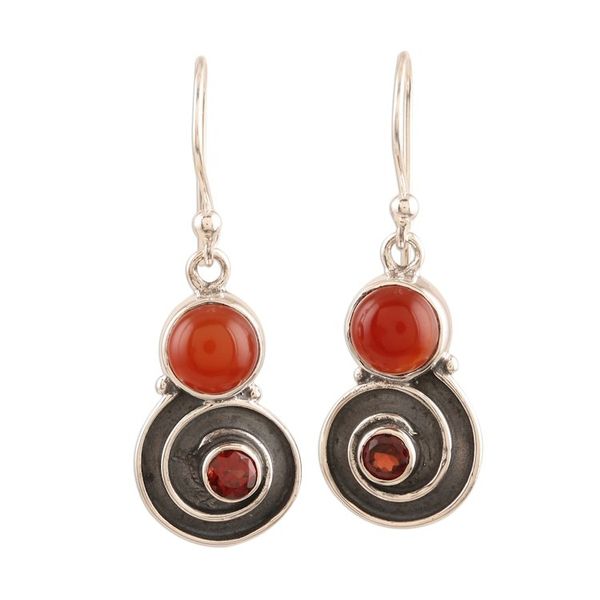 Alternate image for Spiral Carnelian and Garnet Dangle Earrings Red Swirl