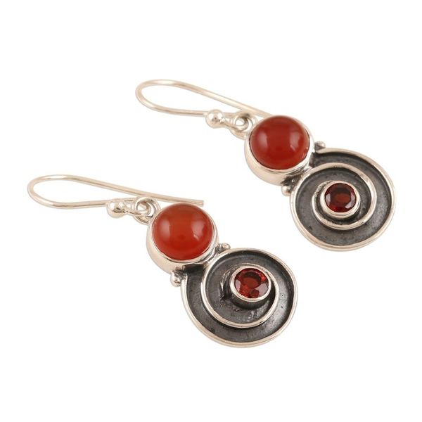 Alternate image for Spiral Carnelian and Garnet Dangle Earrings Red Swirl
