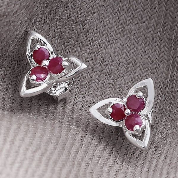 Alternate image for Genuine Ruby Stud Earrings Kerala Bougainvillea