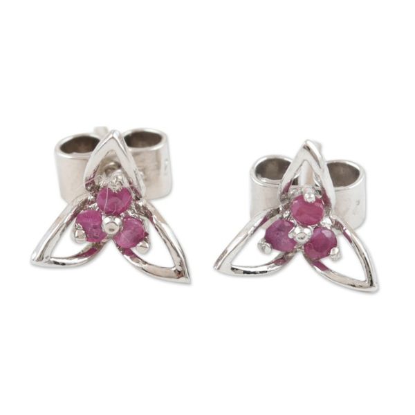 Alternate image for Genuine Ruby Stud Earrings Kerala Bougainvillea