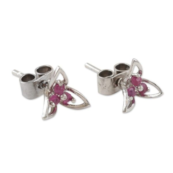 Alternate image for Genuine Ruby Stud Earrings Kerala Bougainvillea