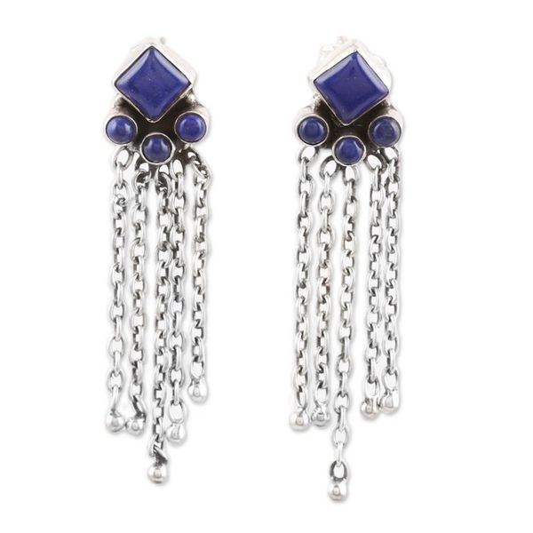 Alternate image for Sterling Silver and Lapis Lazuli Waterfall Earrings Wisdom Rain