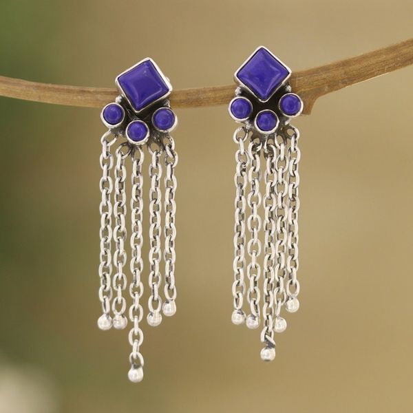 Alternate image for Sterling Silver and Lapis Lazuli Waterfall Earrings Wisdom Rain