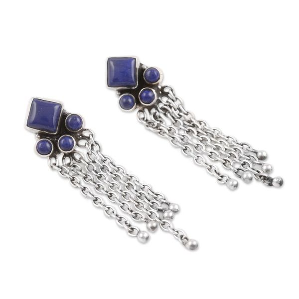 Alternate image for Sterling Silver and Lapis Lazuli Waterfall Earrings Wisdom Rain