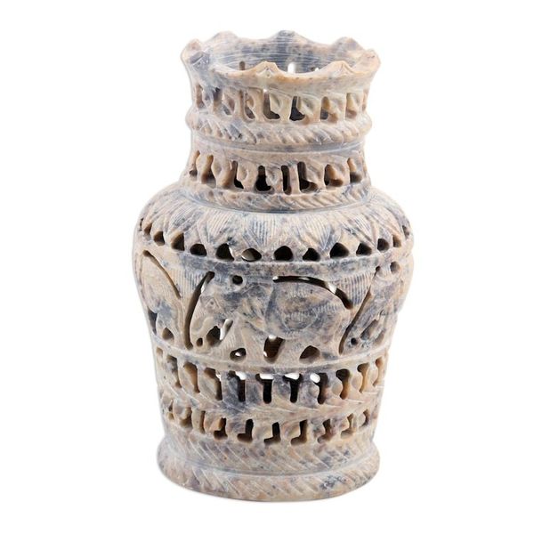 Alternate image for Decorative Soapstone Elephant and Floral Vase Royal Symphony