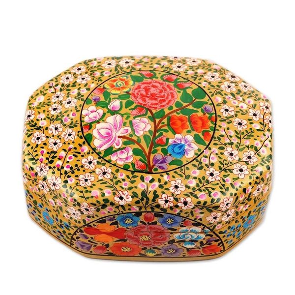 Alternate image for Artisan Crafted Wood and Papier Mache Decorative Box Kashmir Flowers