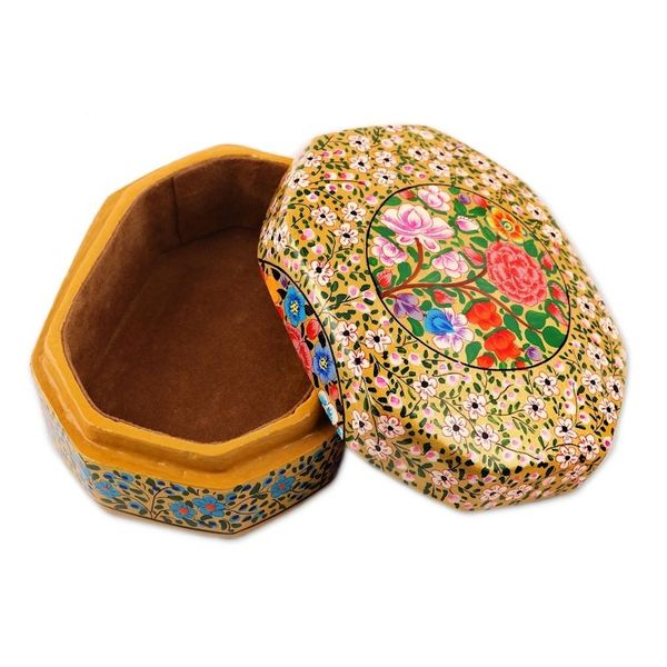 Alternate image for Artisan Crafted Wood and Papier Mache Decorative Box Kashmir Flowers