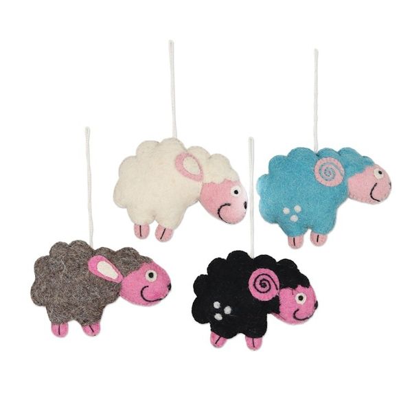 Alternate image for Set of 4 Wool Felt Sheep Holiday Ornaments Counting Sheep