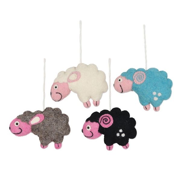 Alternate image for Set of 4 Wool Felt Sheep Holiday Ornaments Counting Sheep