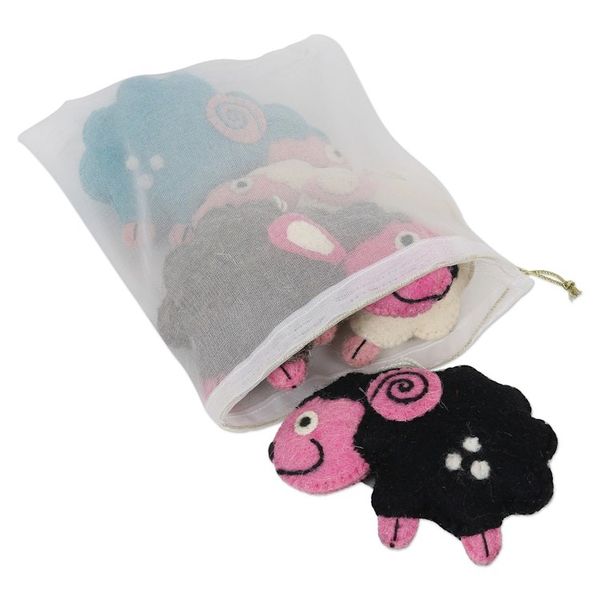 Alternate image for Set of 4 Wool Felt Sheep Holiday Ornaments Counting Sheep
