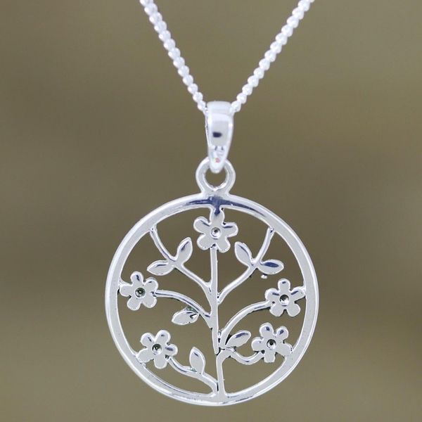 Alternate image for Artisan Made Sterling Silver Floral Pendant Necklace Blossom Loop