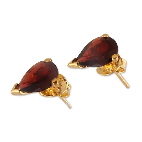 Alternate image for 22k Gold-Plated Natural Garnet Stud Earrings from India Glorious Scarlet Gleam