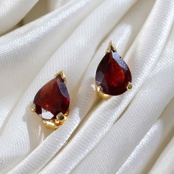 Alternate image for 22k Gold-Plated Natural Garnet Stud Earrings from India Glorious Scarlet Gleam