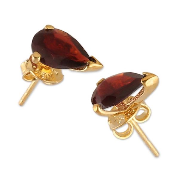 Alternate image for 22k Gold-Plated Natural Garnet Stud Earrings from India Glorious Scarlet Gleam