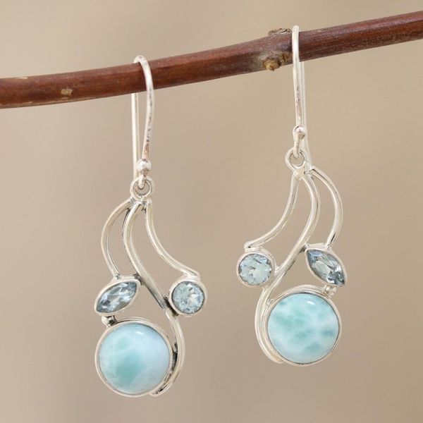 Alternate image for Blue Topaz and Larimar Dangle Earrings Triple Fascination