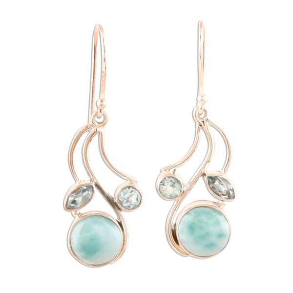 Alternate image for Blue Topaz and Larimar Dangle Earrings Triple Fascination