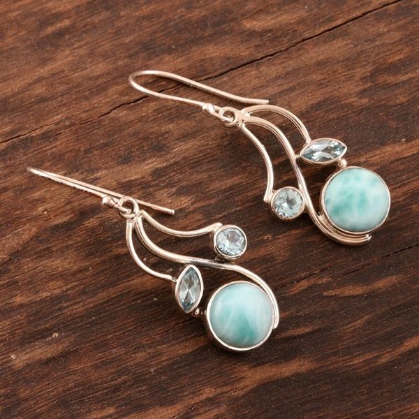 Alternate image for Blue Topaz and Larimar Dangle Earrings Triple Fascination