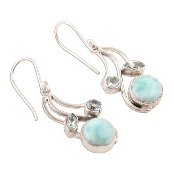 Alternate image for Blue Topaz and Larimar Dangle Earrings Triple Fascination