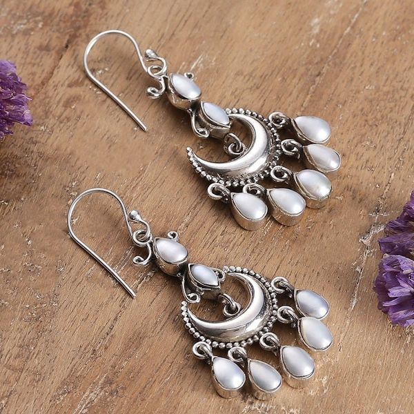 Alternate image for Cream Cultured Pearl and Sterling Silver Chandelier Earrings Oceanic Glare