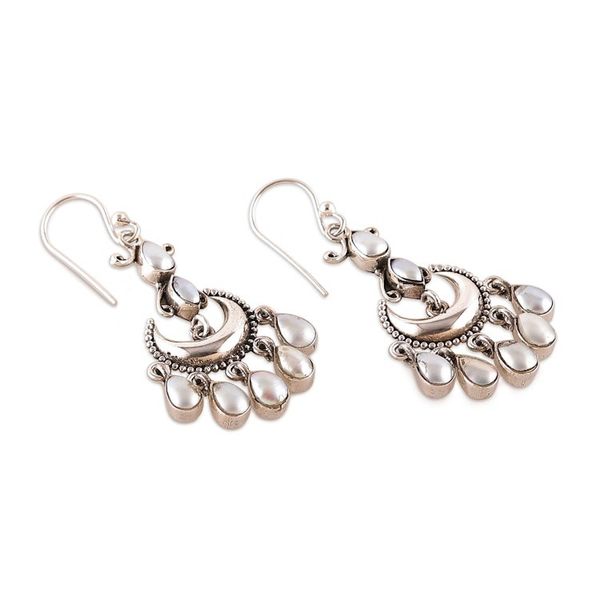 Alternate image for Cream Cultured Pearl and Sterling Silver Chandelier Earrings Oceanic Glare