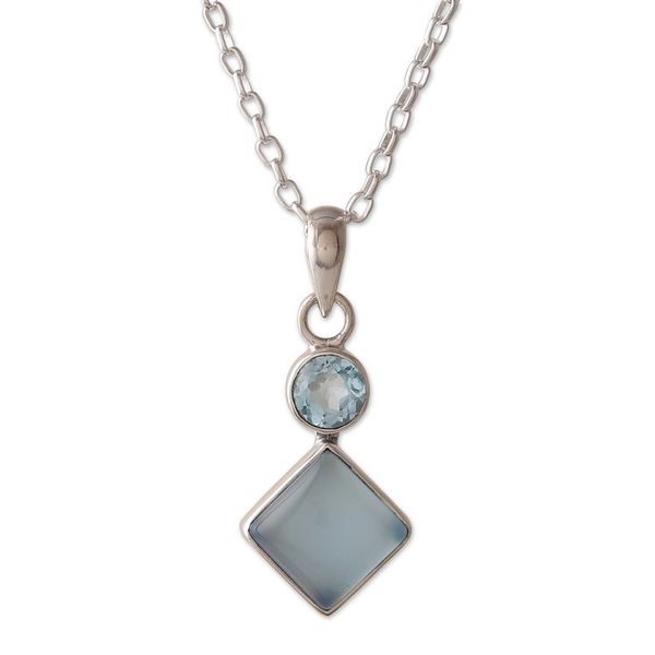 Alternate image for Blue-Toned Chalcedony and Blue Topaz Pendant Necklace Diamond Portal