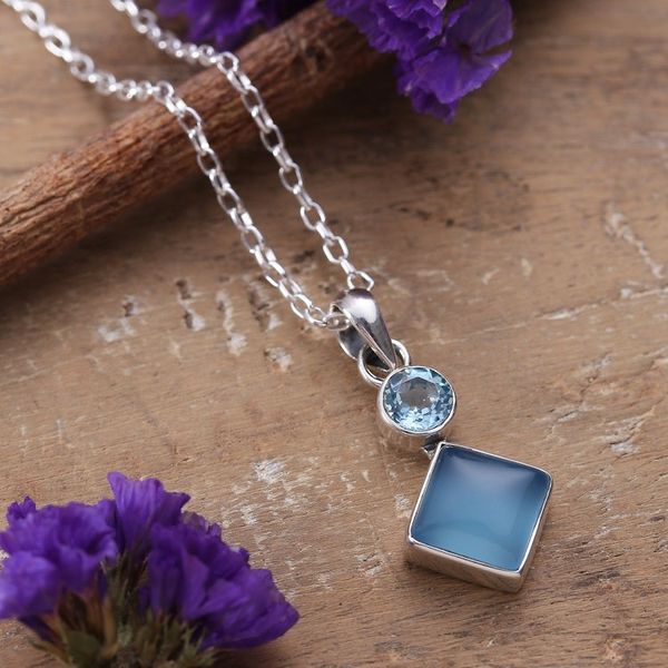 Alternate image for Blue-Toned Chalcedony and Blue Topaz Pendant Necklace Diamond Portal