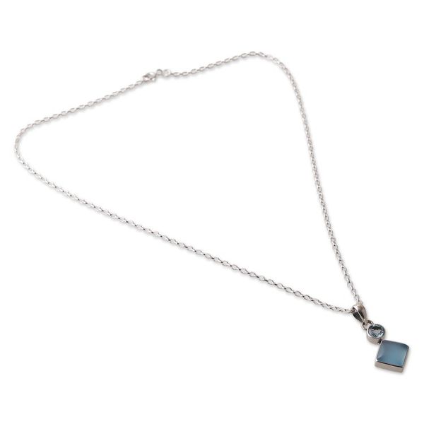 Alternate image for Blue-Toned Chalcedony and Blue Topaz Pendant Necklace Diamond Portal