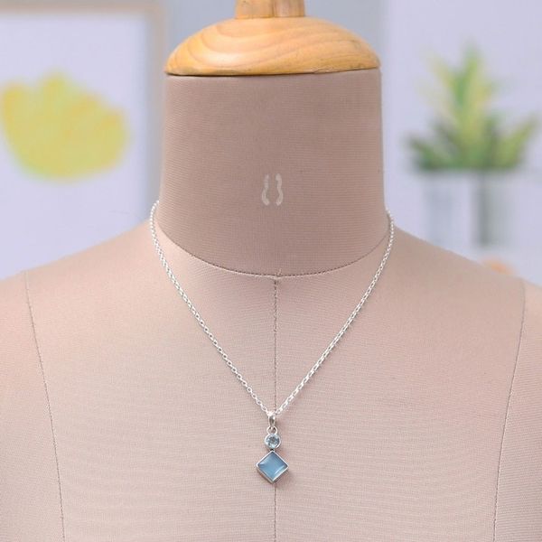 Alternate image for Blue-Toned Chalcedony and Blue Topaz Pendant Necklace Diamond Portal
