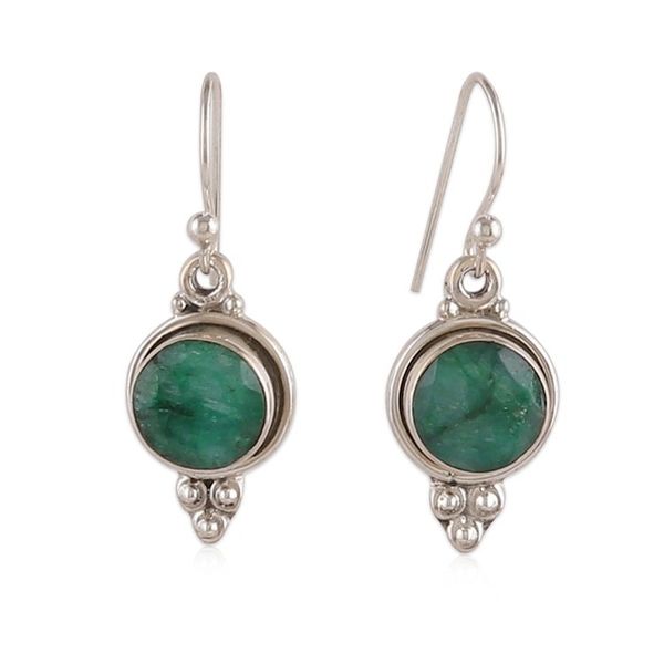 Alternate image for Sterling Silver Dangle Earrings with Faceted Emerald Stones Classic Nature