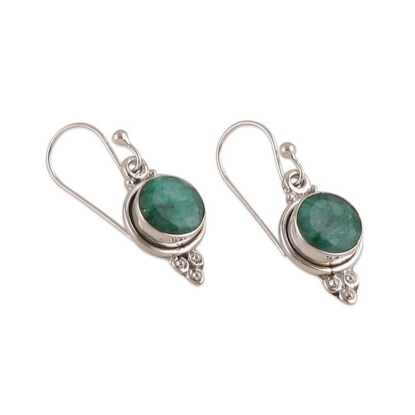 Alternate image for Sterling Silver Dangle Earrings with Faceted Emerald Stones Classic Nature