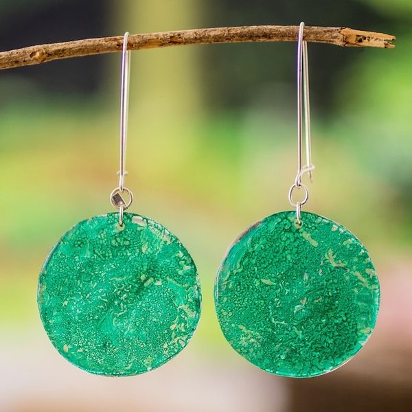 Alternate image for Eco-Friendly Green Round Recycled CD Dangle Earrings Green Moon