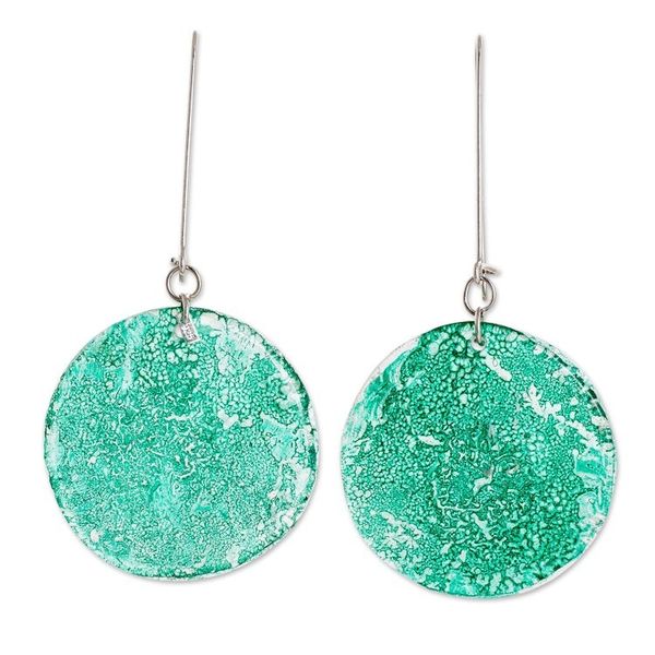 Alternate image for Eco-Friendly Green Round Recycled CD Dangle Earrings Green Moon