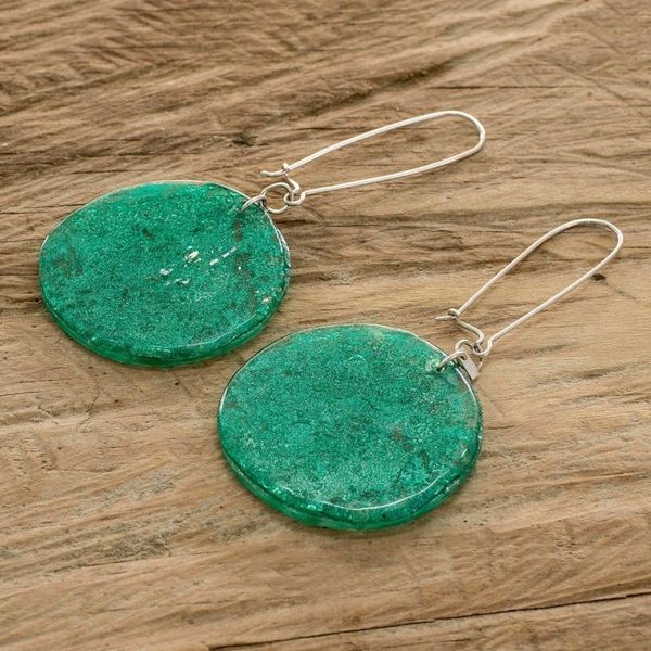 Alternate image for Eco-Friendly Green Round Recycled CD Dangle Earrings Green Moon