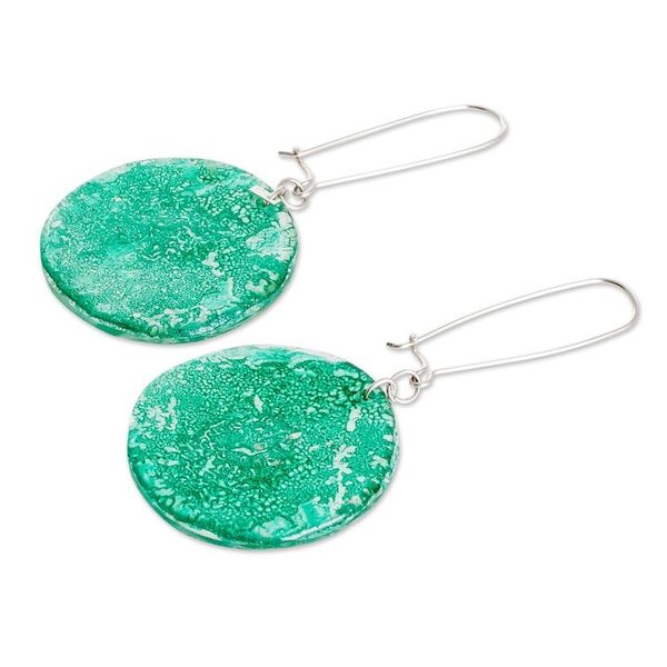 Alternate image for Eco-Friendly Green Round Recycled CD Dangle Earrings Green Moon