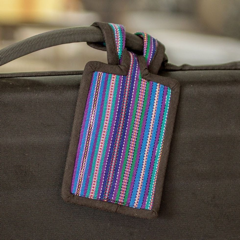 Multicolored Cotton Luggage Tag Handmade in Guatemala 'My Homeland's Colors'