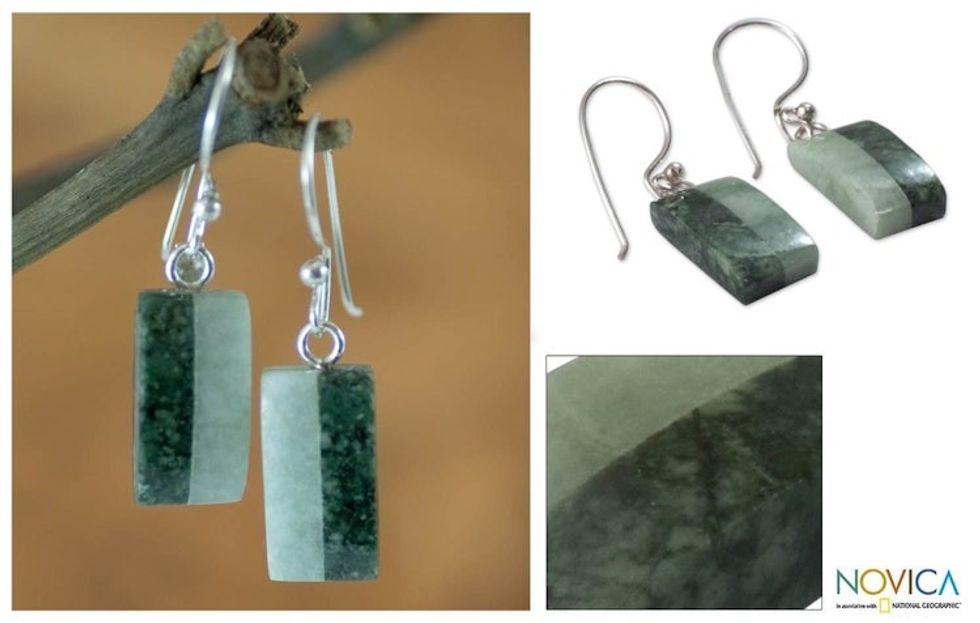 Unique Good Luck Dangle Jade Earrings 'Life'