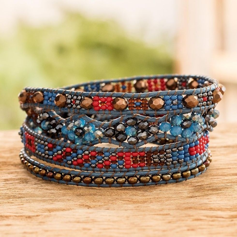 Handcrafted Beaded Positive Energy Long Wrap Bracelet 'Secure Serenity'
