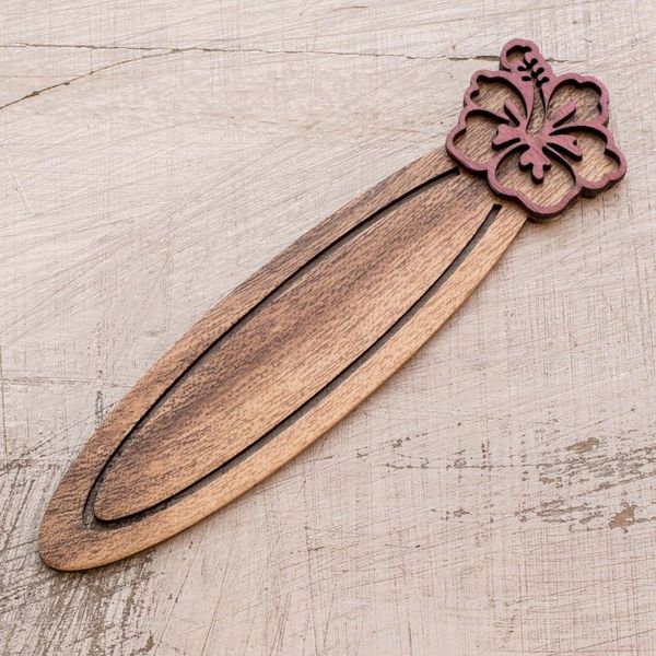Alternate image for Handcrafted Recycled Teak Hibiscus Theme Bookmark Tropical Hibiscus