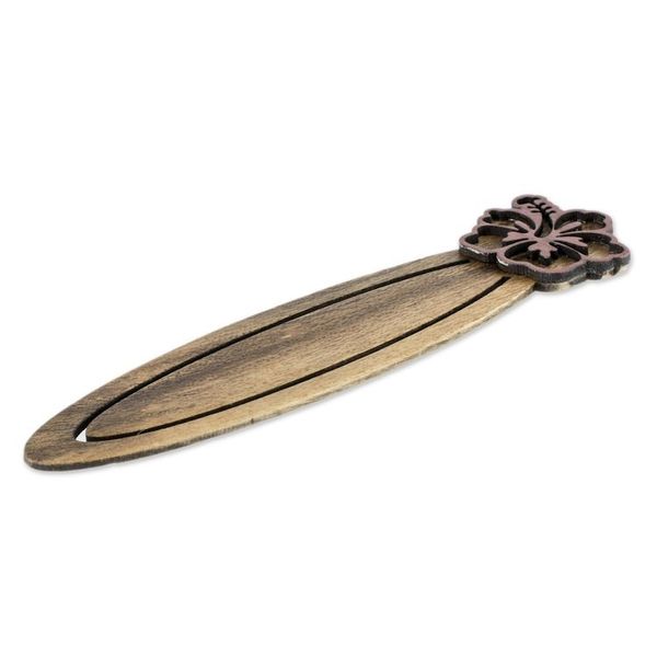 Alternate image for Handcrafted Recycled Teak Hibiscus Theme Bookmark Tropical Hibiscus