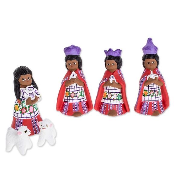 Alternate image for Hand-Painted Cultural Ceramic Nativity Scene from Guatemala Santiago Nativity