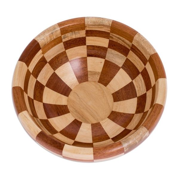Alternate image for Checkerboard Pieced Tropical Wood Salad Bowl and Spoons Guatemala Checkerboard
