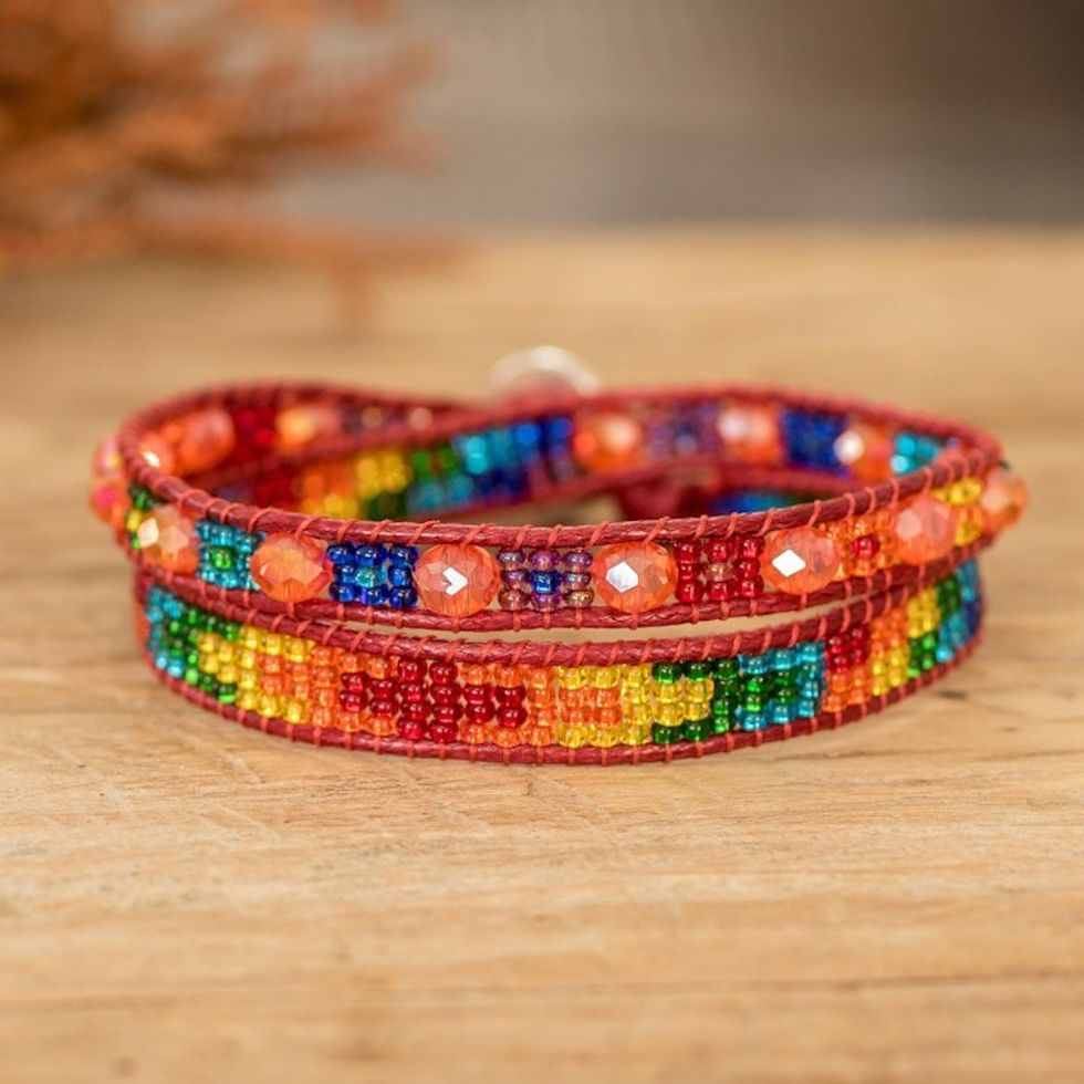 Multicolored Beaded Positive Energy Long Wrap Bracelet 'Perfect Unity'