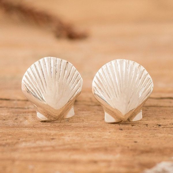 Alternate image for Seashell-Shaped High-Polished Sterling Silver Stud Earrings Aquatic Mystery