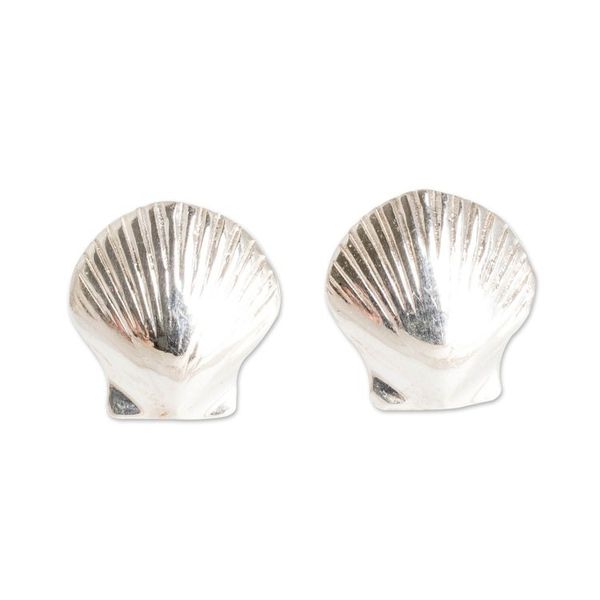 Alternate image for Seashell-Shaped High-Polished Sterling Silver Stud Earrings Aquatic Mystery
