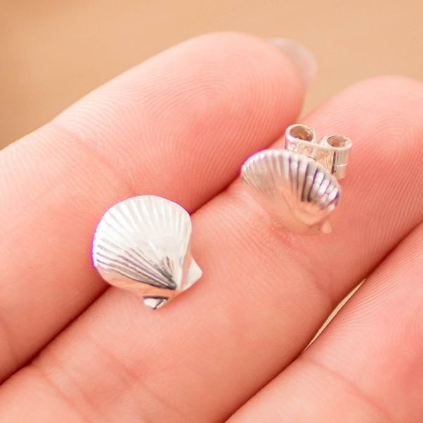 Alternate image for Seashell-Shaped High-Polished Sterling Silver Stud Earrings Aquatic Mystery