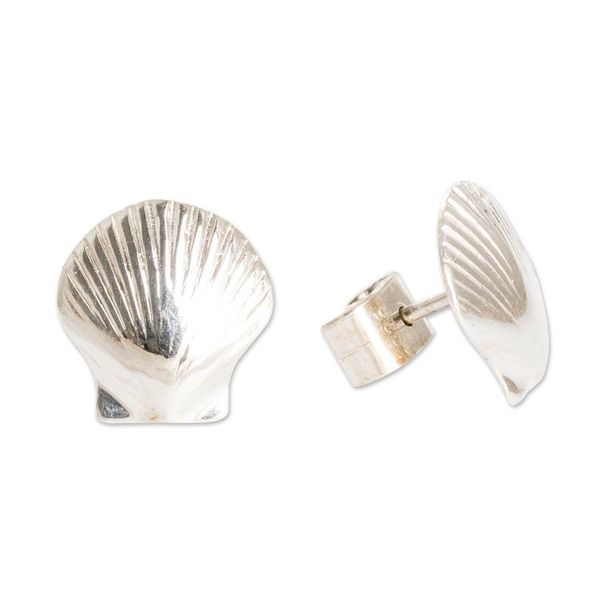 Alternate image for Seashell-Shaped High-Polished Sterling Silver Stud Earrings Aquatic Mystery