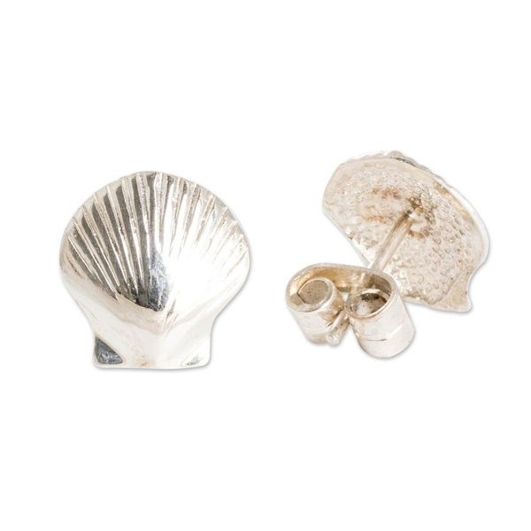 Alternate image for Seashell-Shaped High-Polished Sterling Silver Stud Earrings Aquatic Mystery