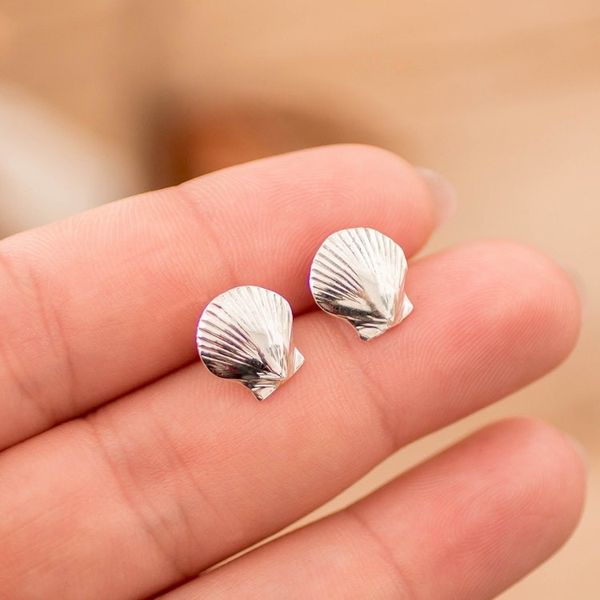 Alternate image for Seashell-Shaped High-Polished Sterling Silver Stud Earrings Aquatic Mystery